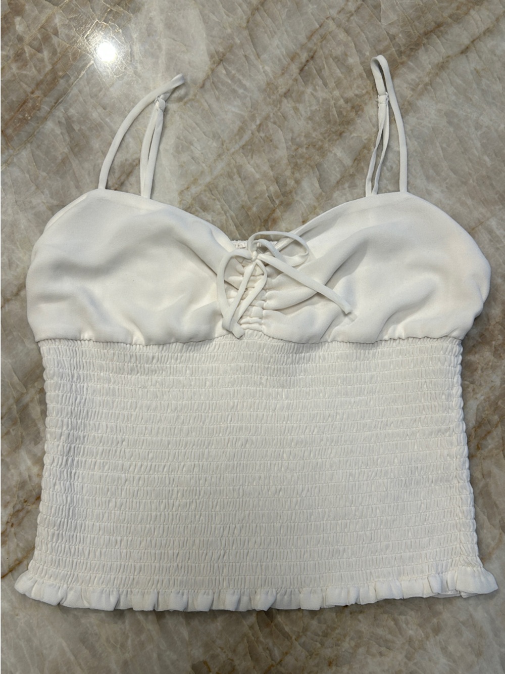 Aritzia Wilfred Ballet Camisole Light Birch Smocked Sweetheart Size S EUC